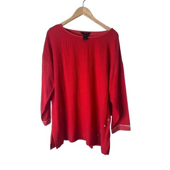 Ali Miles Womens Orange Knit Three Quarters Sleeves Scoop Neck Side Slits Sze XL - Picture 1 of 9